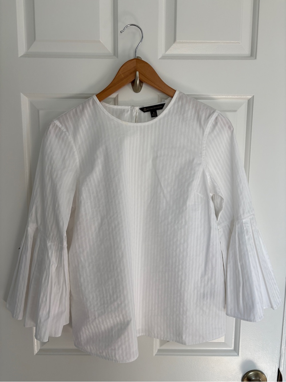 Brooks Brothers White Striped Bell Sleeve Blouse Size 2 100% Cotton